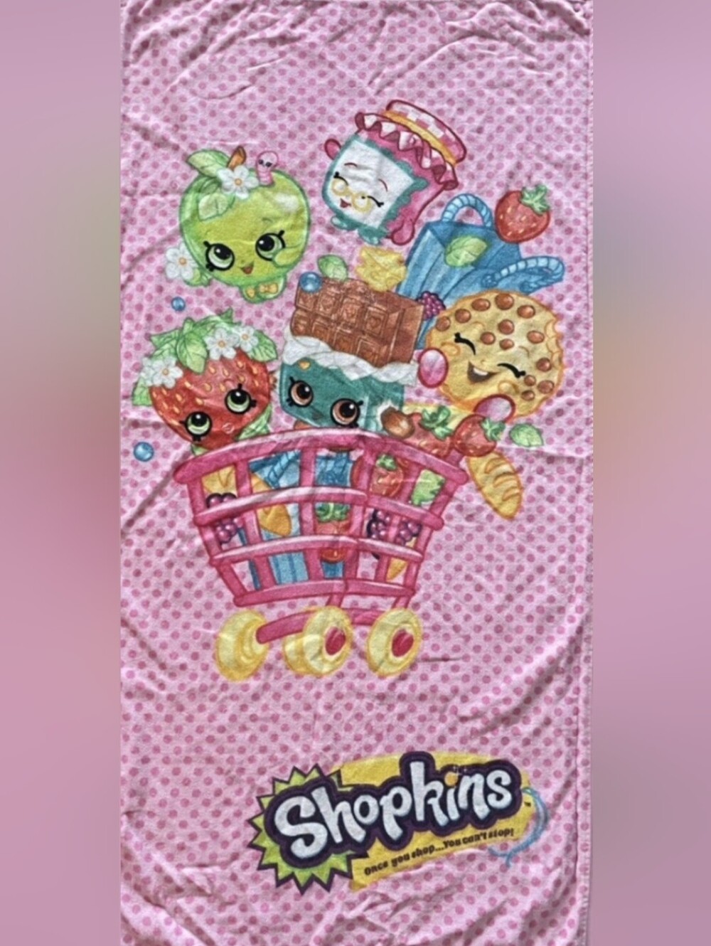 Shopkins Pink Beach Towel 28in x 58in